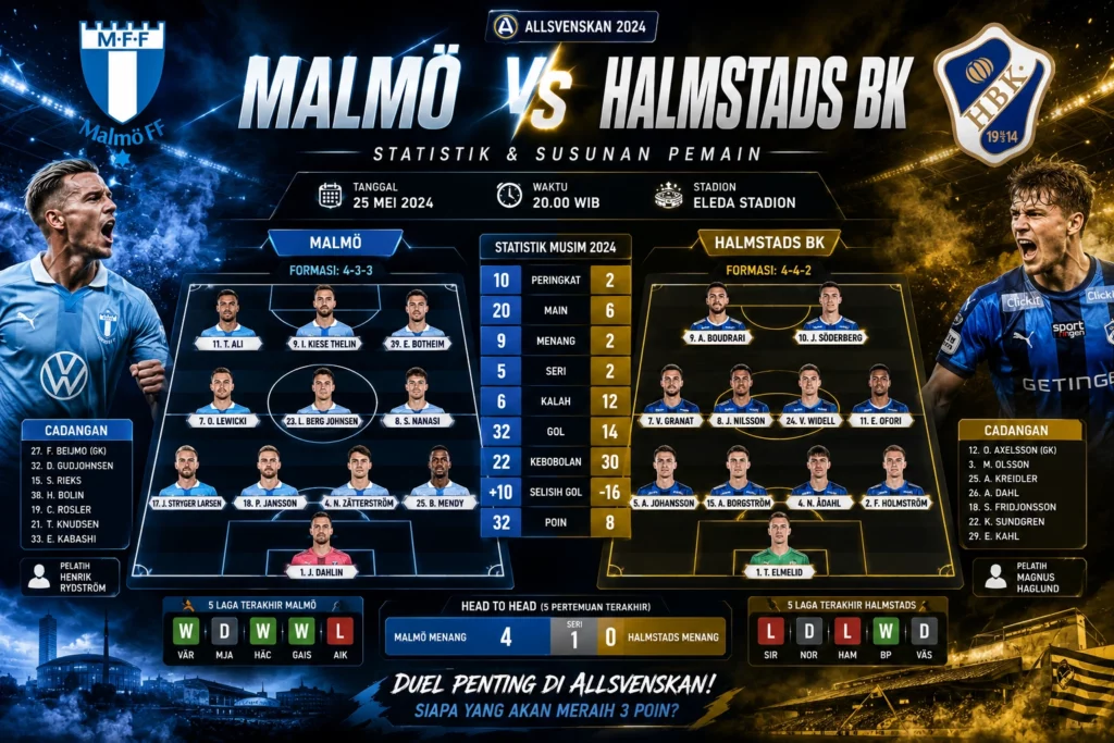 Statistik dan Susunan Pemain Malmo vs Halmstads B